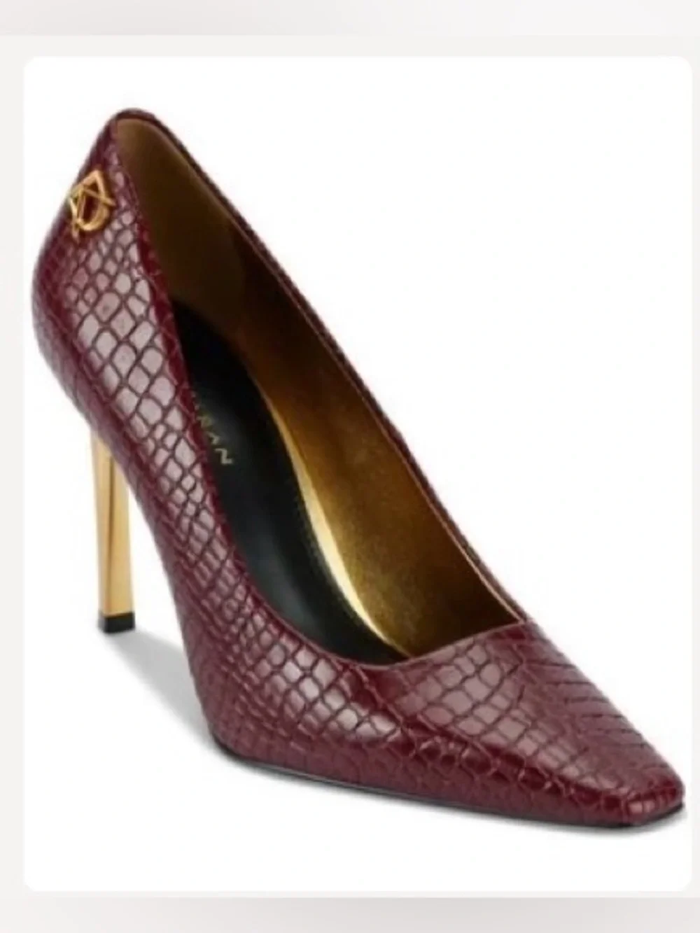 Donna Karan Burgundy Croc-Embossed Pointed Pump with Gold Heel⭐️